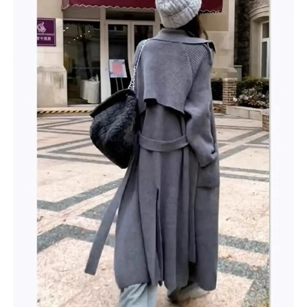 High-end Thickened Long Heavy-duty Windbreaker Sweater Jacket With Loose Design And Lazy Style Knitted Cardigan