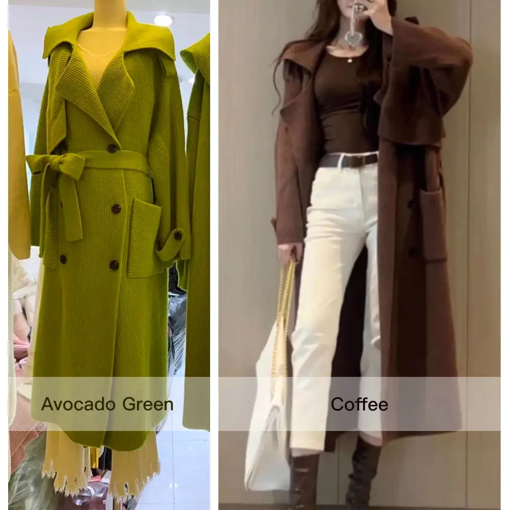 High-end Thickened Long Heavy-duty Windbreaker Sweater Jacket With Loose Design And Lazy Style Knitted Cardigan