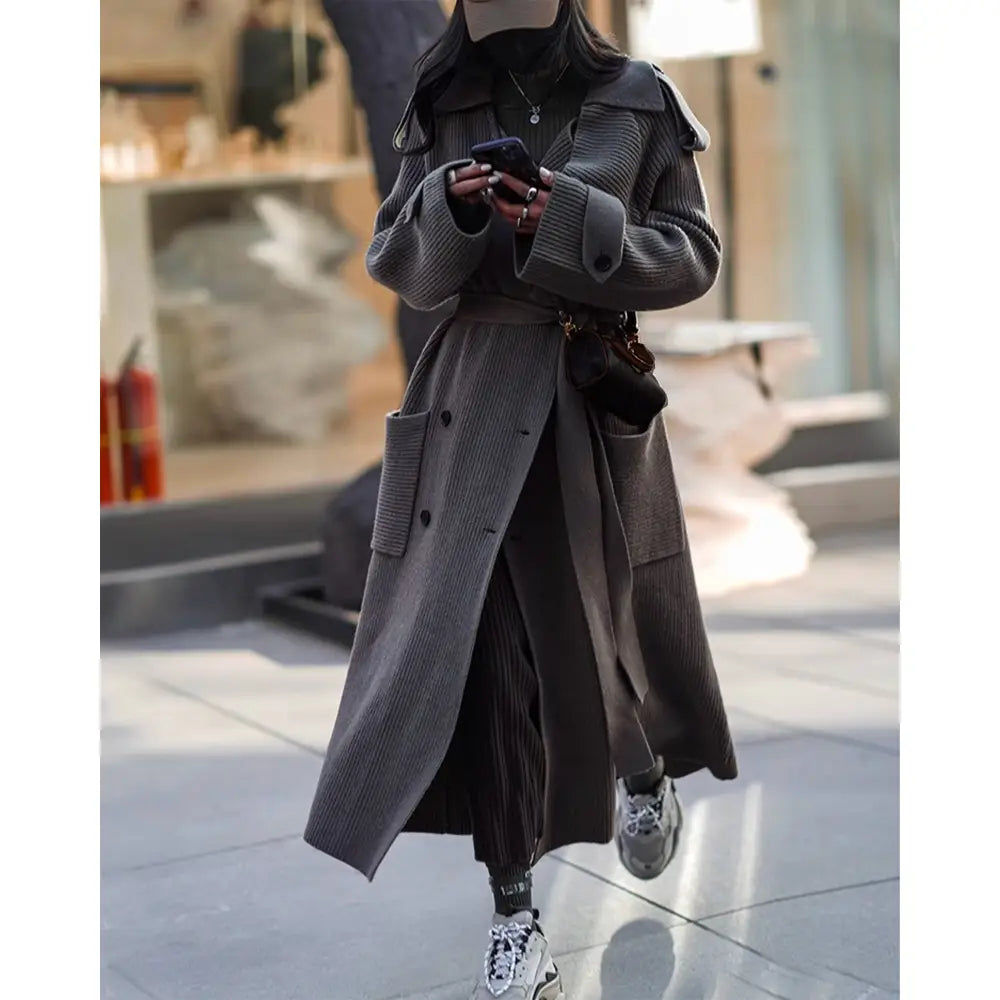 High-end Thickened Long Heavy-duty Windbreaker Sweater Jacket With Loose Design And Lazy Style Knitted Cardigan