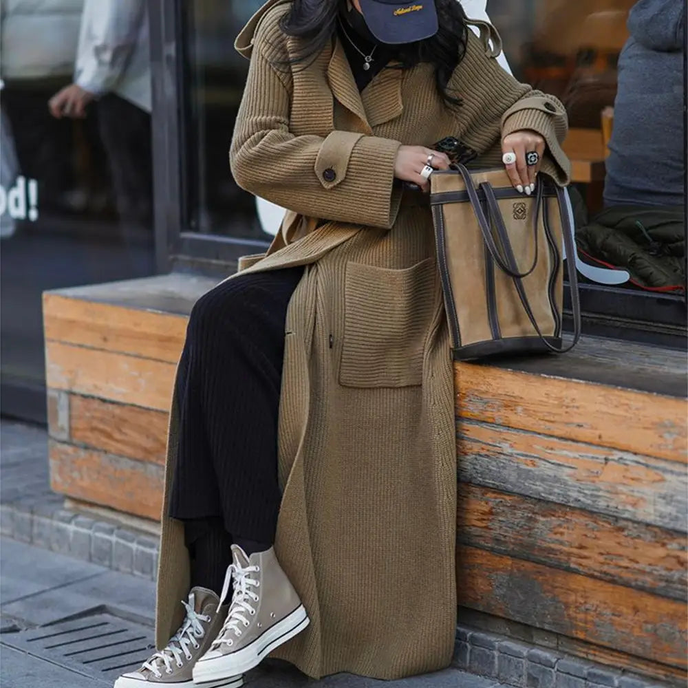High-end Thickened Long Heavy-duty Windbreaker Sweater Jacket With Loose Design And Lazy Style Knitted Cardigan