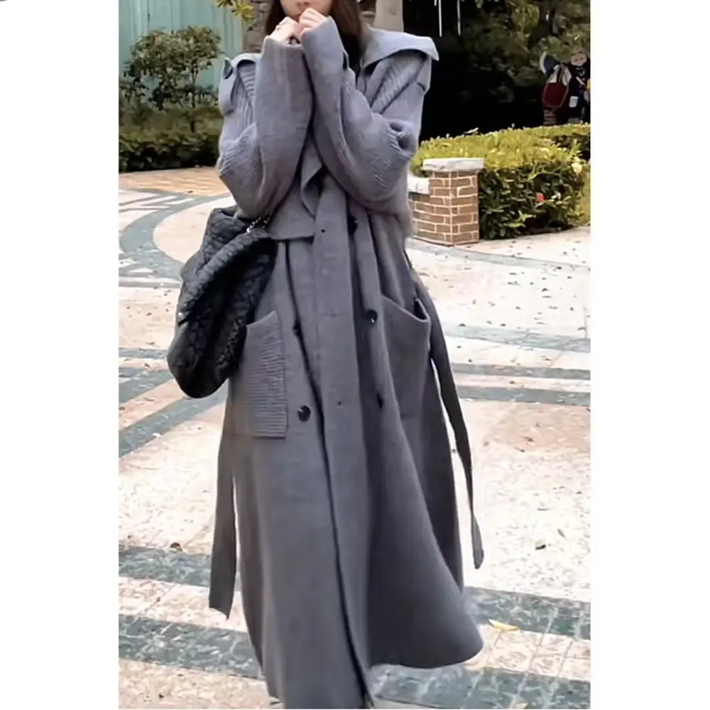 High-end Thickened Long Heavy-duty Windbreaker Sweater Jacket With Loose Design And Lazy Style Knitted Cardigan