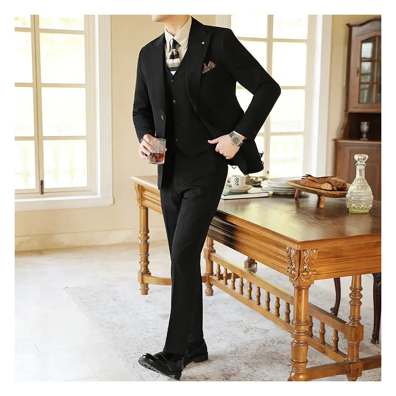 High-end Wedding Bridegroom Suit Suit Closure Collar Suit Three-piece Suit Men Caramel Beyond Trends Hub