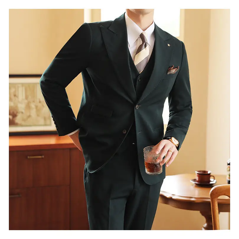 High-end Wedding Bridegroom Suit Suit Closure Collar Suit Three-piece Suit Men Caramel Beyond Trends Hub