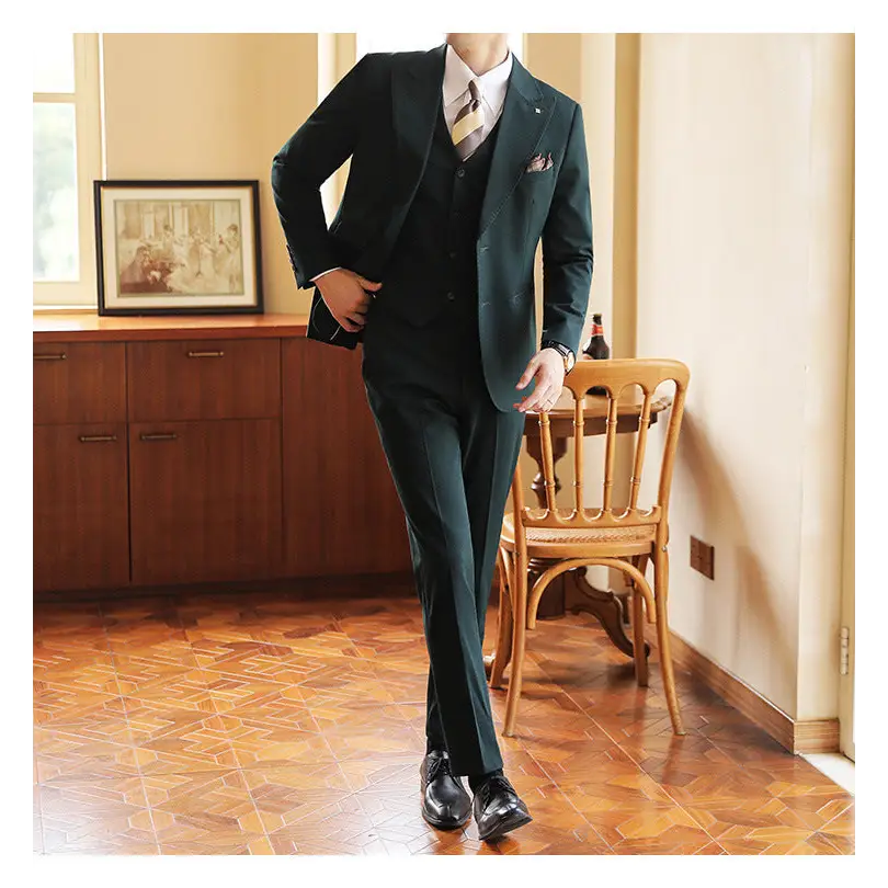 High-end Wedding Bridegroom Suit Suit Closure Collar Suit Three-piece Suit Men Caramel Beyond Trends Hub
