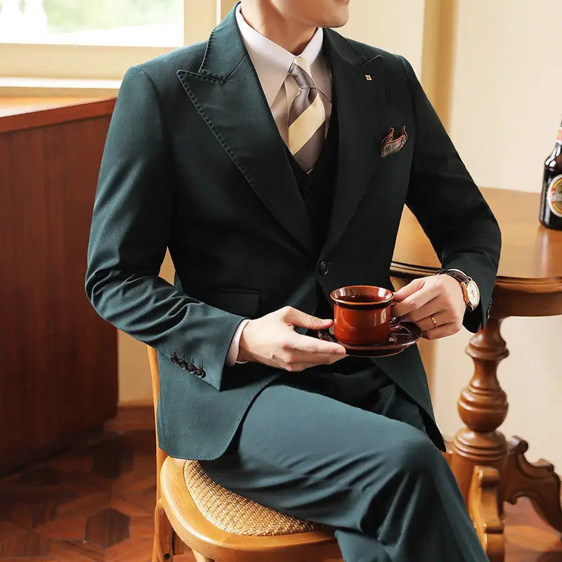 High-end Wedding Bridegroom Suit Suit Closure Collar Suit Three-piece Suit Men Caramel Beyond Trends Hub