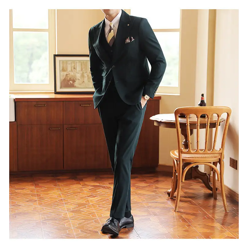 High-end Wedding Bridegroom Suit Suit Closure Collar Suit Three-piece Suit Men Caramel Beyond Trends Hub