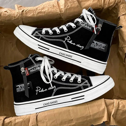 High top board shoes canvas shoes casual shoes Korean version student shoes men’s shoes trendy shoes - black / 39