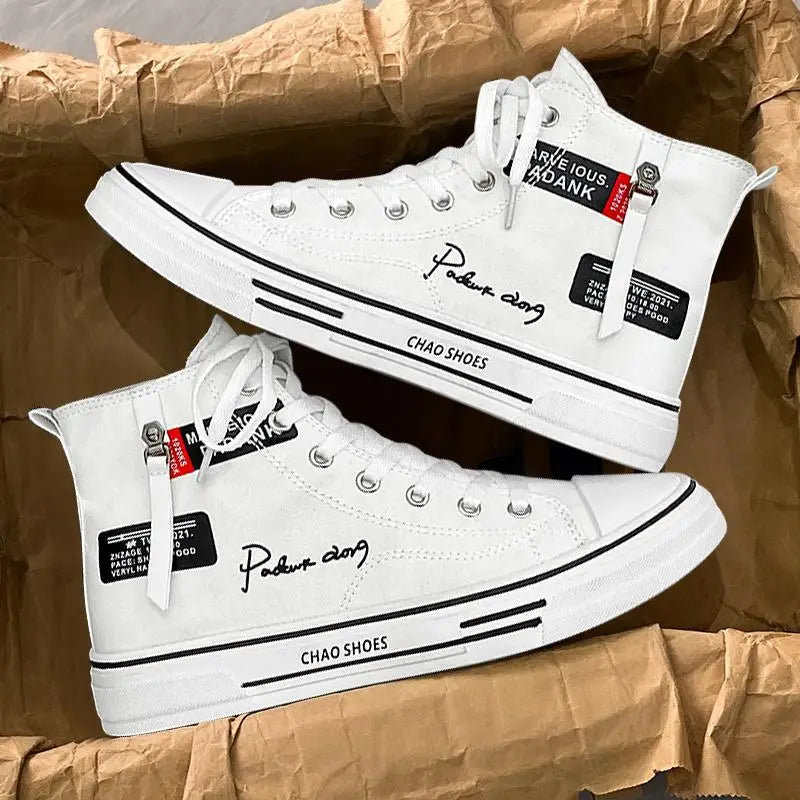High top board shoes canvas shoes casual shoes Korean version student shoes men’s shoes trendy shoes - white / 39