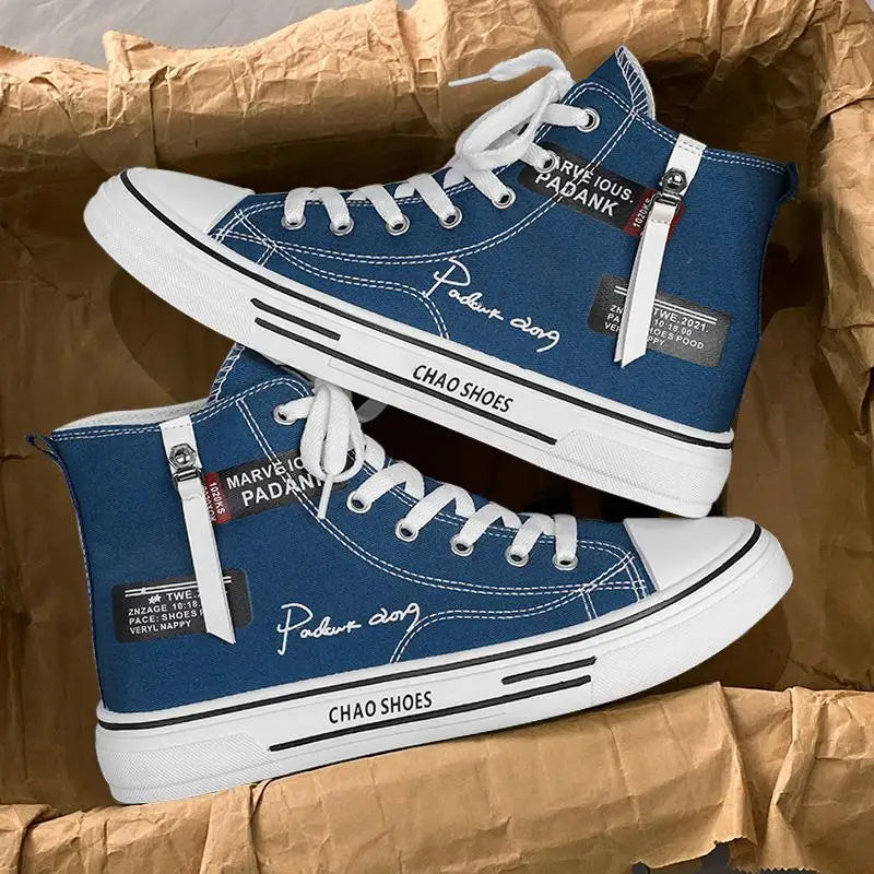 High top board shoes canvas shoes casual shoes Korean version student shoes men’s shoes trendy shoes - blue / 39