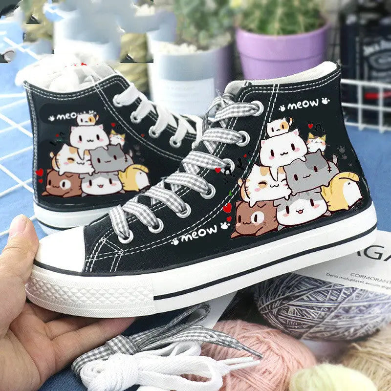 High-Top Shoes Canvas Shoes White Shoes Women’s Shoes - black / 35
