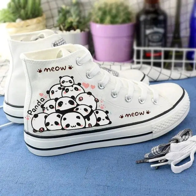 High-Top Shoes Canvas Shoes White Shoes Women’s Shoes - White Chubby Bear / 35