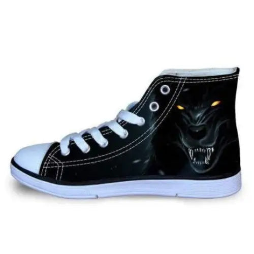 High-top Wolf Printed Canvas Shoes - Black Wolf / 35yards