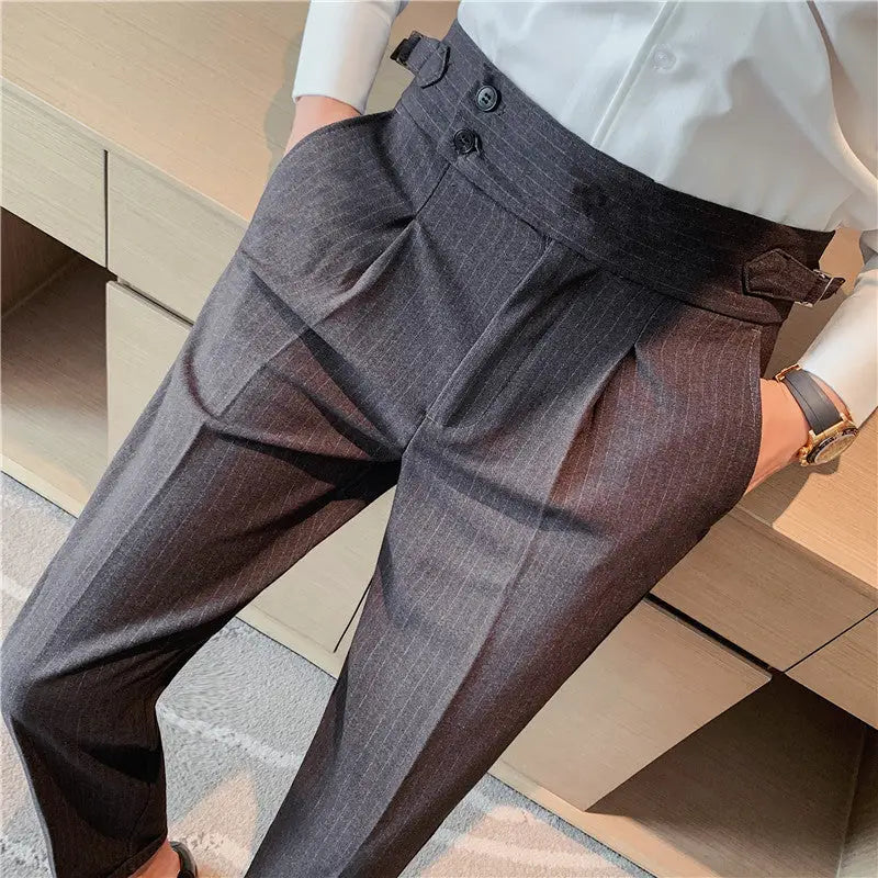 High-waisted Trousers Striped Casual Men - Gray / 29