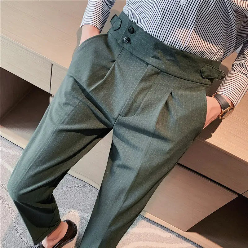 High-waisted Trousers Striped Casual Men - Green / 29