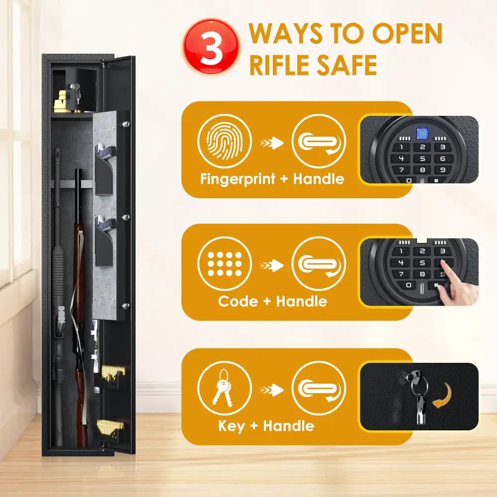 Home Rifle And Pistols Gun Safe With LED Light & Alarm System,Biometric Fingerprint Rifle Safe,Quick Access 1-3 Rifle