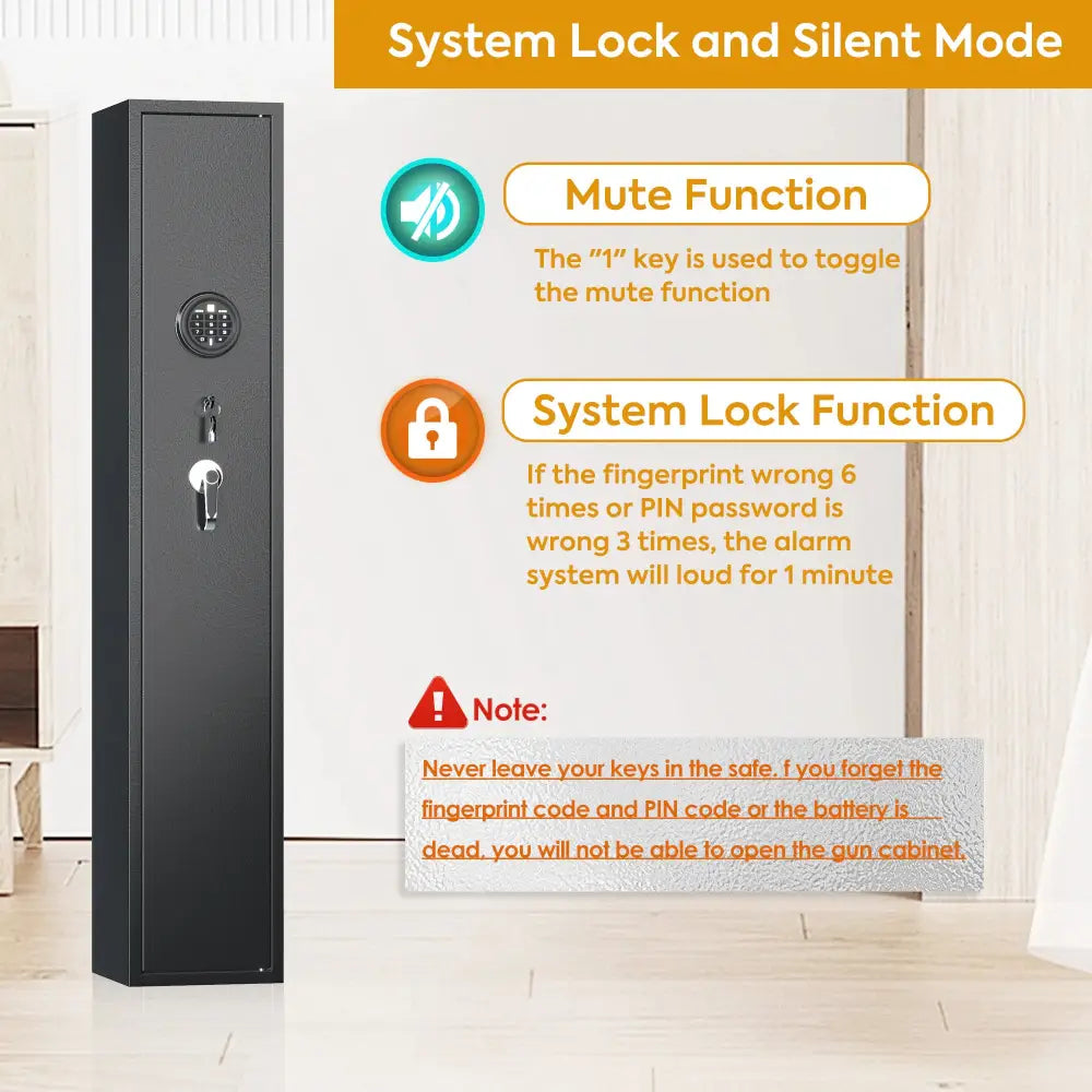Home Rifle And Pistols Gun Safe With LED Light & Alarm System,Biometric Fingerprint Rifle Safe,Quick Access 1-3 Rifle