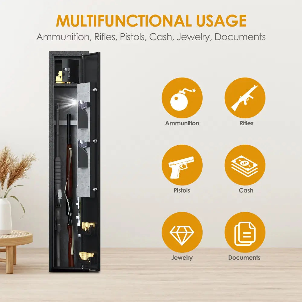 Home Rifle And Pistols Gun Safe With LED Light & Alarm System,Biometric Fingerprint Rifle Safe,Quick Access 1-3 Rifle