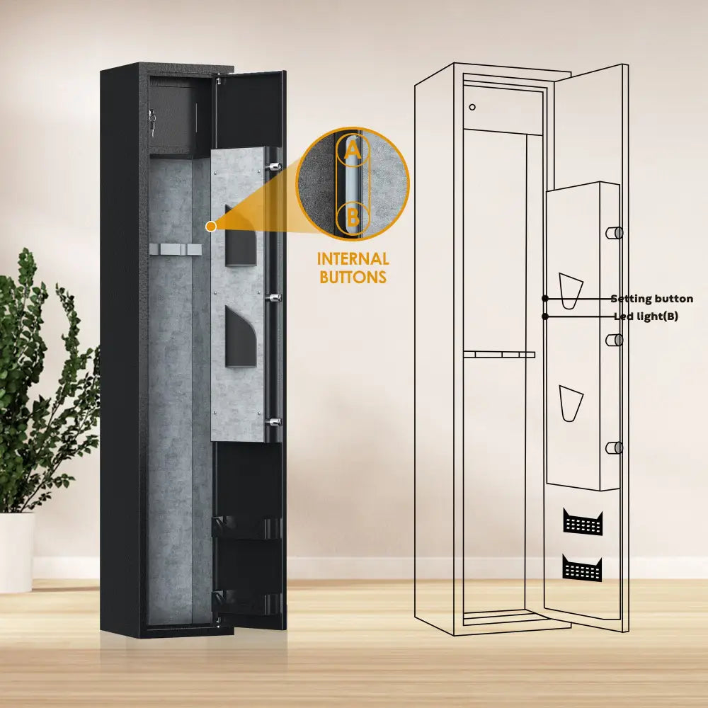 Home Rifle And Pistols Gun Safe With LED Light & Alarm System,Biometric Fingerprint Rifle Safe,Quick Access 1-3 Rifle