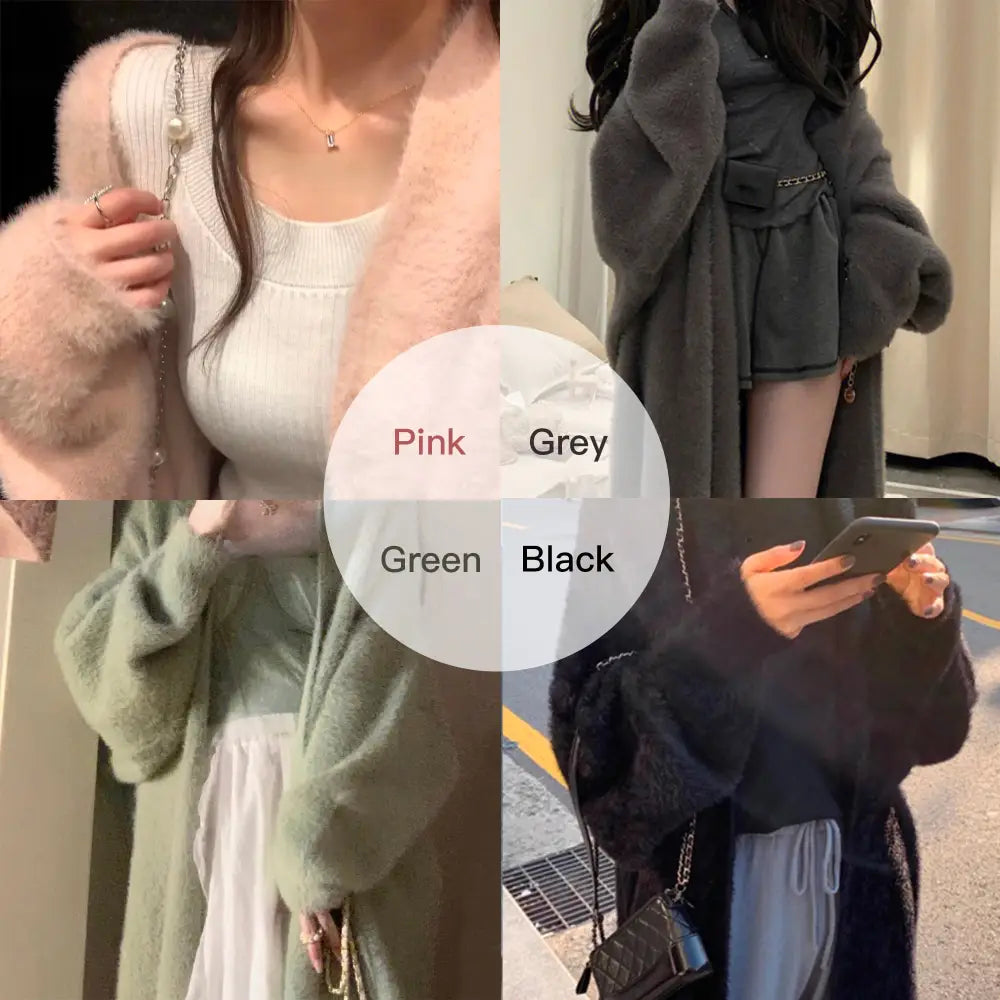 Hooded Fur Cardigan Coat Women’s Spring Clothes Thick Gentle Long Knitted Coat Handmade Clothing Hand Knit Outfit