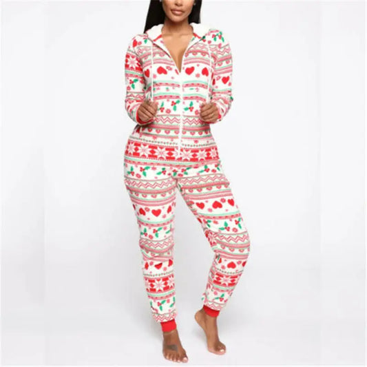 Hooded Nightwear for women Christmas Pajamas set - White / L