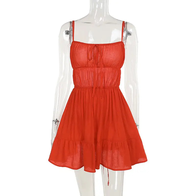 Hot Girl Sexy Backless Slim Fit Holiday Dress Women - Orange / S