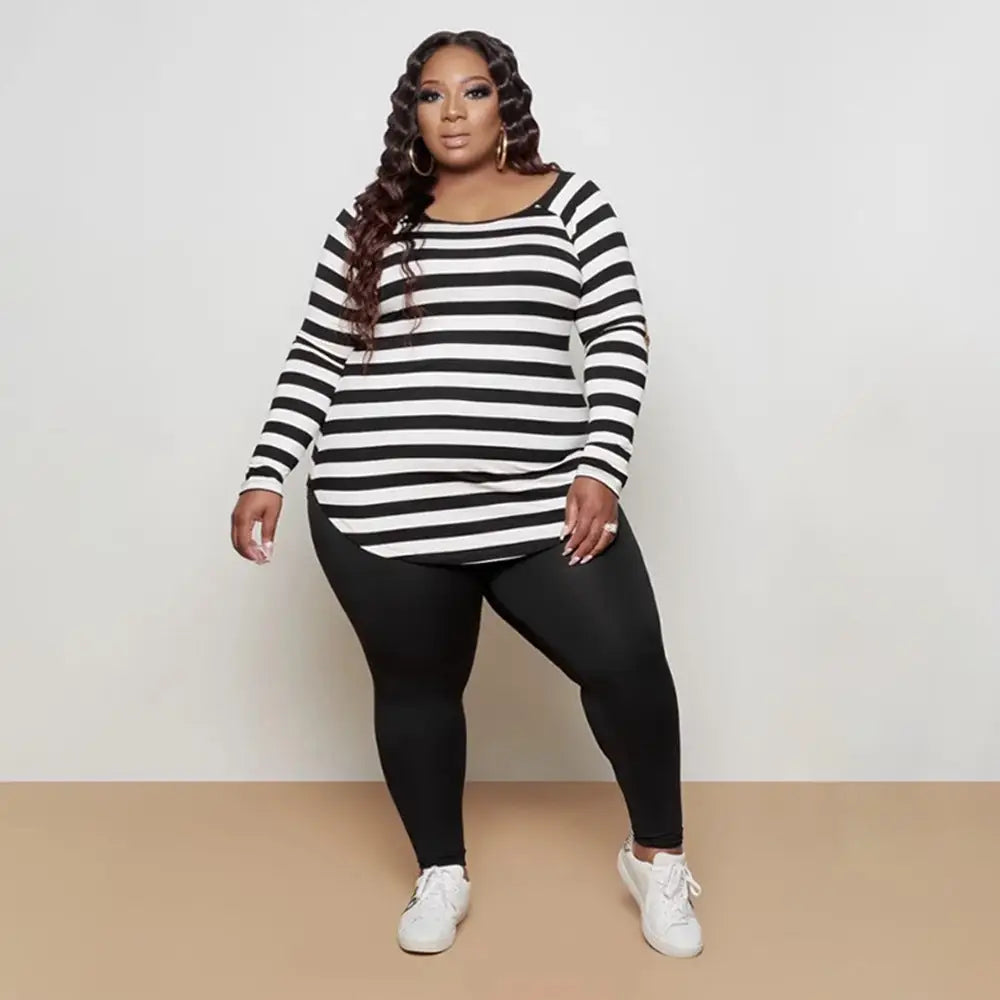 Hot sale women’s plus size striped casual suit - Black / L