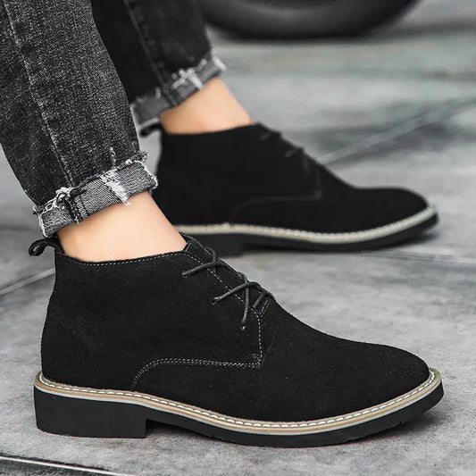 Inner Elevator Shoes Mid-top Men's Boots Cowhide Suede Martin Beyond Trends Hub