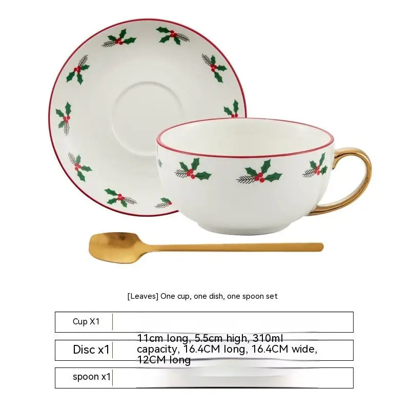 Ins Christmas Ceramic Cup Dish Kitchen Gadgets - Cup And Saucer Leaves