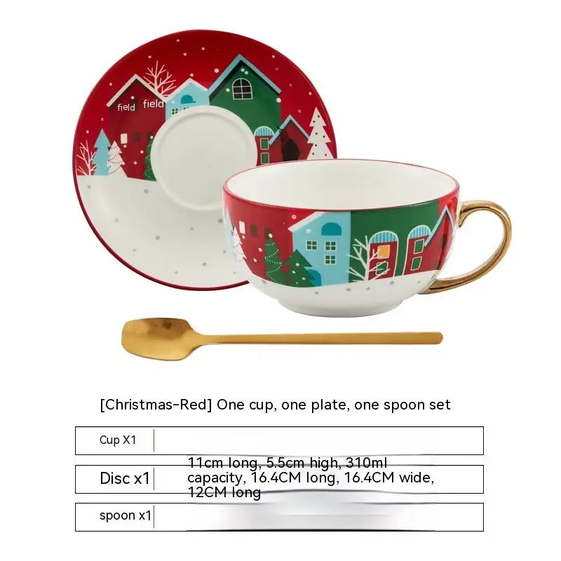 Ins Christmas Ceramic Cup Dish Kitchen Gadgets - Cup And Saucer Christmas Red