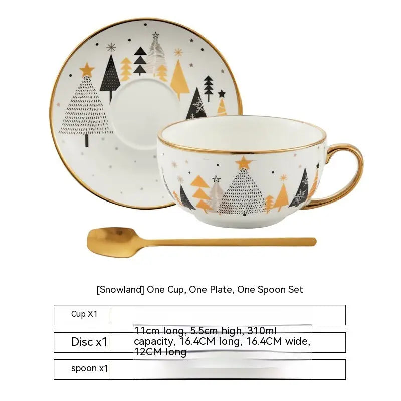 Ins Christmas Ceramic Cup Dish Kitchen Gadgets - Cup And Saucer Snow