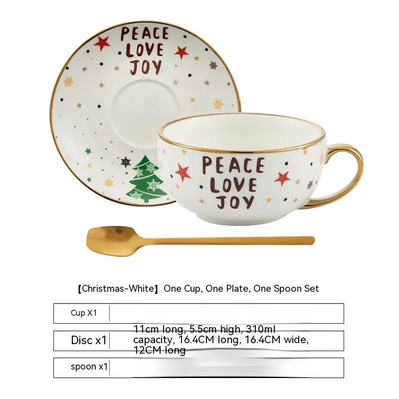 Ins Christmas Ceramic Cup Dish Kitchen Gadgets - Cup And Saucer Christmas White