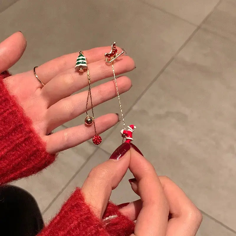 Ins Fashion Xmas Earrings Moving Santa Claus Long Tassel Earrings For Women Christmas Tree Snowflake Asymmetric Drop Earring Beyond Trends Hub
