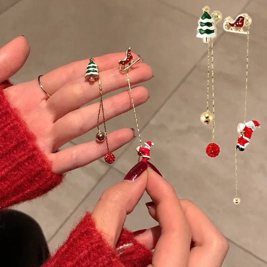Ins Fashion Xmas Earrings Moving Santa Claus Long Tassel Earrings For Women Christmas Tree Snowflake Asymmetric Drop Earring Beyond Trends Hub