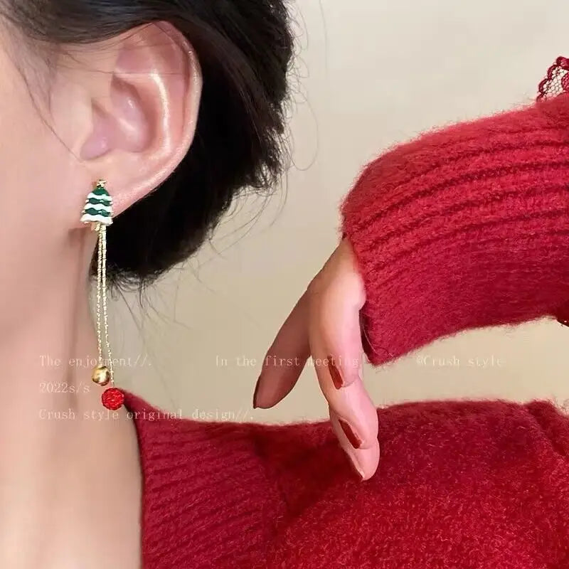 Ins Fashion Xmas Earrings Moving Santa Claus Long Tassel Earrings For Women Christmas Tree Snowflake Asymmetric Drop Earring Beyond Trends Hub