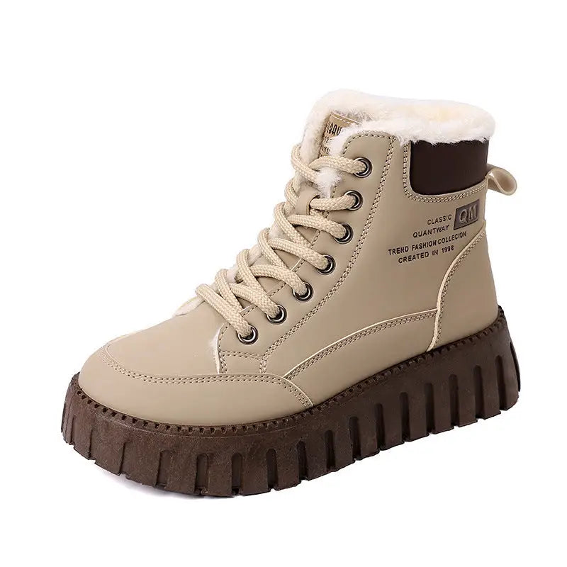Ins Lace-up Snow Boots Winter Warm Fleece Flat Shoes For Women Fashion Casual Plush Ankle Boot - 4