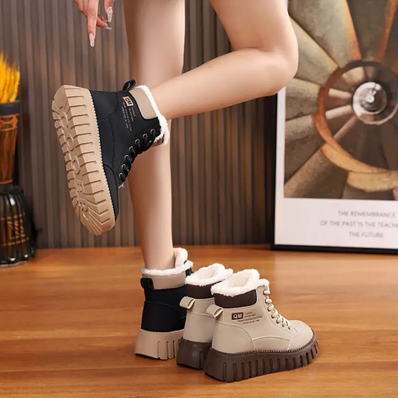 Ins Lace-up Snow Boots Winter Warm Fleece Flat Shoes For Women Fashion Casual Plush Ankle Boot - 4
