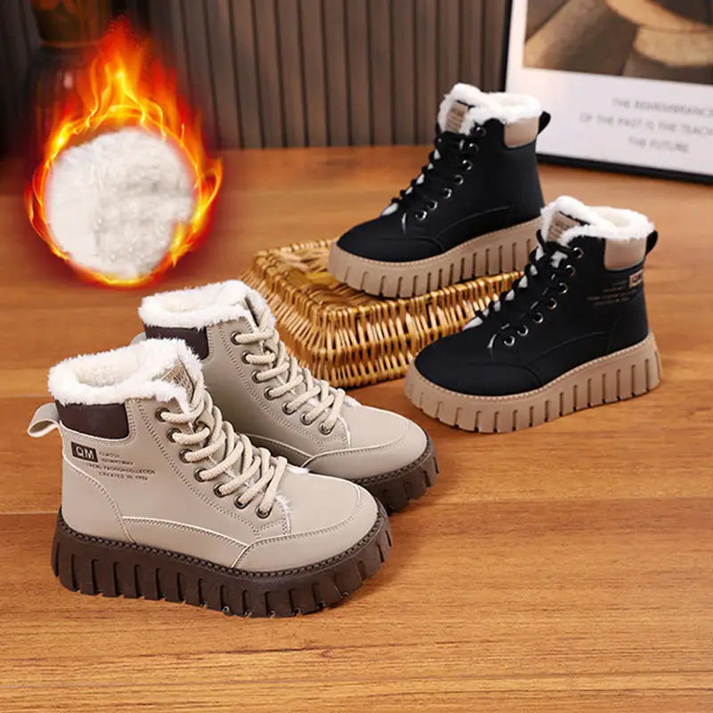 Ins Lace-up Snow Boots Winter Warm Fleece Flat Shoes For Women Fashion Casual Plush Ankle Boot - 4