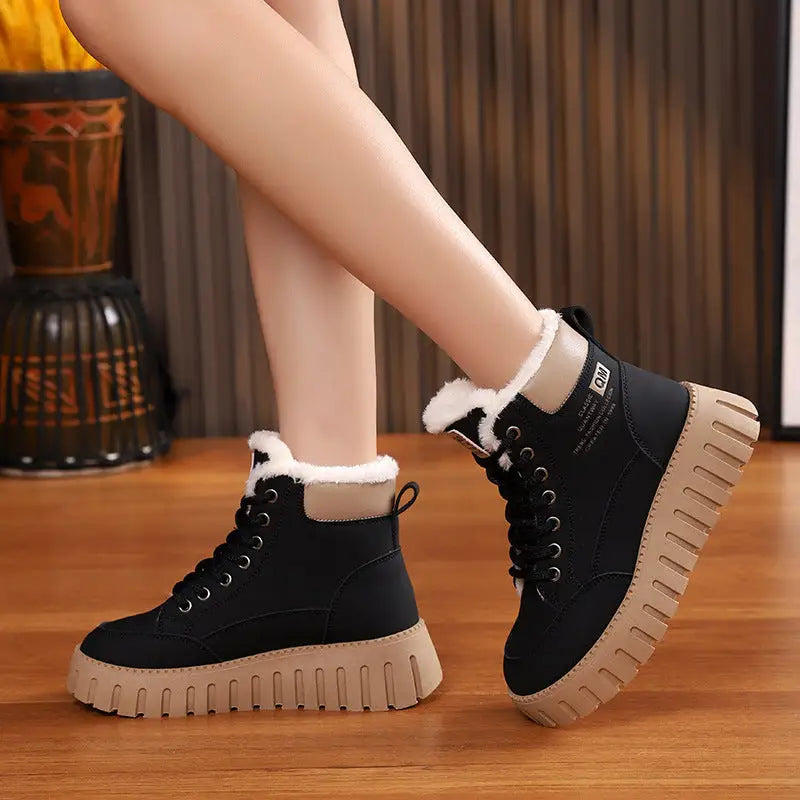 Ins Lace-up Snow Boots Winter Warm Fleece Flat Shoes For Women Fashion Casual Plush Ankle Boot - 4