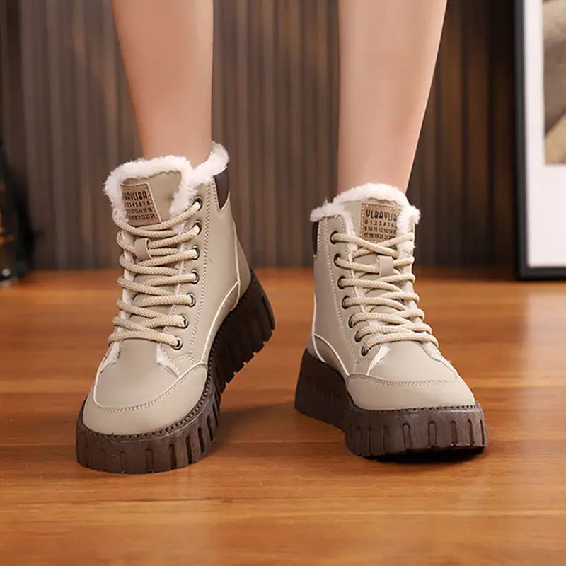 Ins Lace-up Snow Boots Winter Warm Fleece Flat Shoes For Women Fashion Casual Plush Ankle Boot - 4