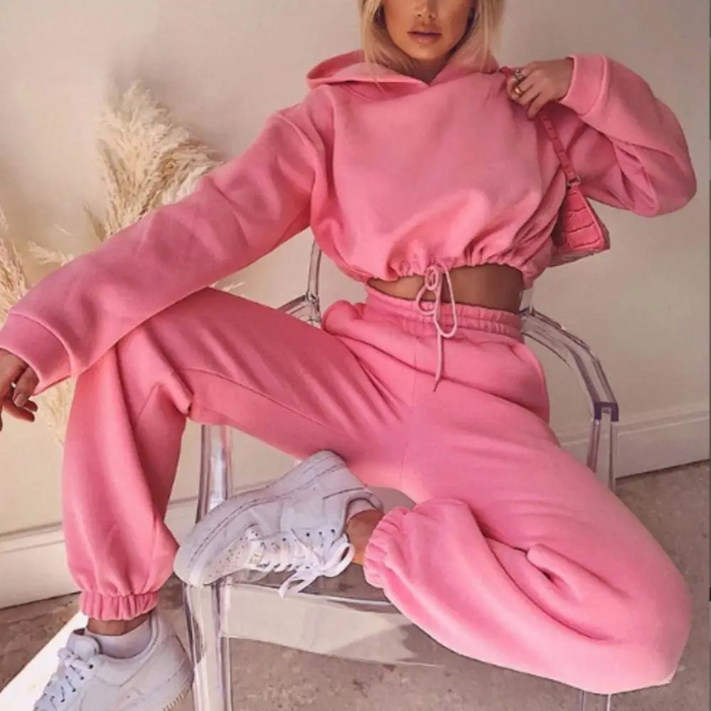 Jogging Suits For Women 2 Piece Sweatsuits Tracksuits Sexy Long Sleeve HoodieCasual Fitness Sportswear - Pink / S - 4