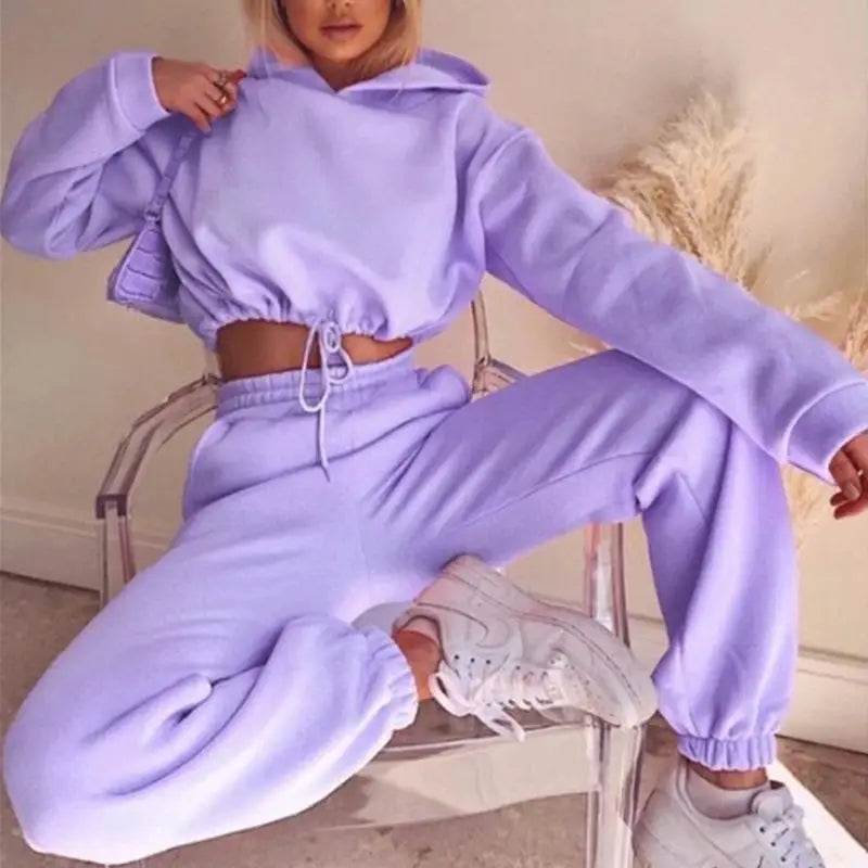 Jogging Suits For Women 2 Piece Sweatsuits Tracksuits Sexy Long Sleeve HoodieCasual Fitness Sportswear - Purple / S - 4