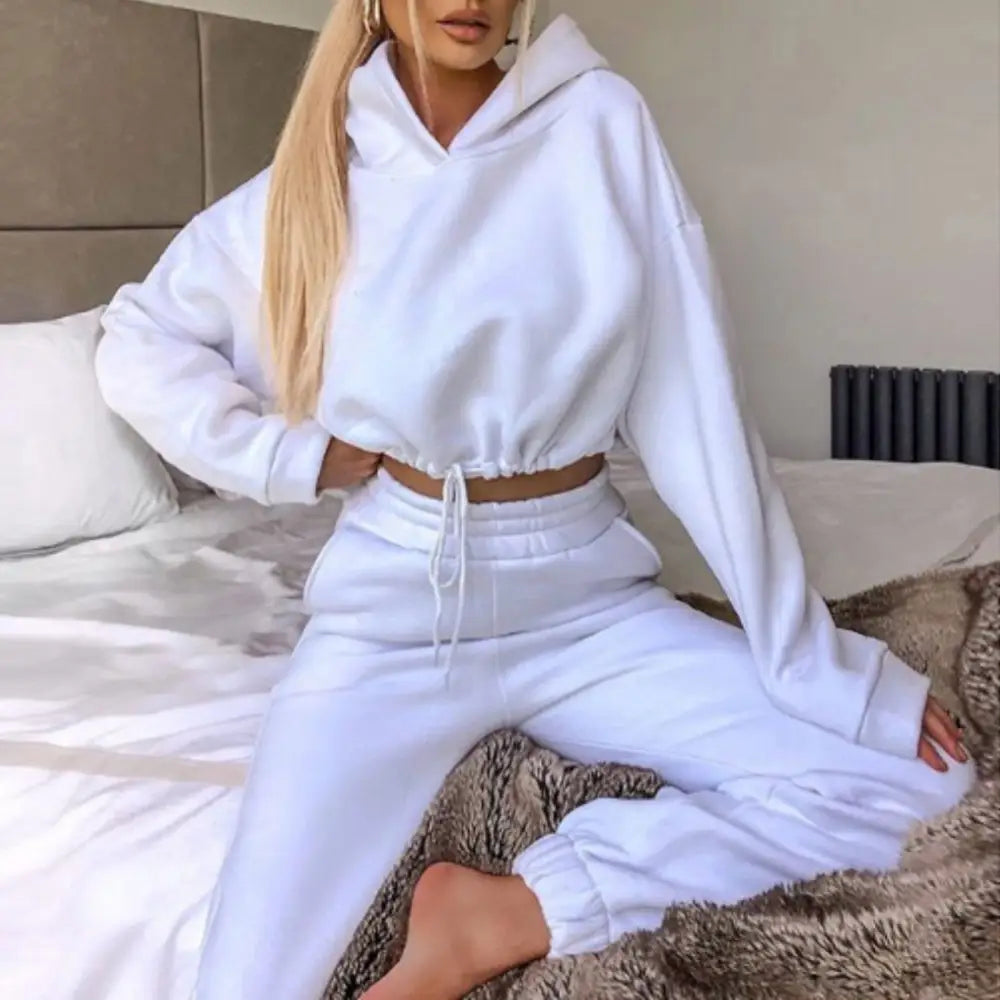 Jogging Suits For Women 2 Piece Sweatsuits Tracksuits Sexy Long Sleeve HoodieCasual Fitness Sportswear - Big White / S