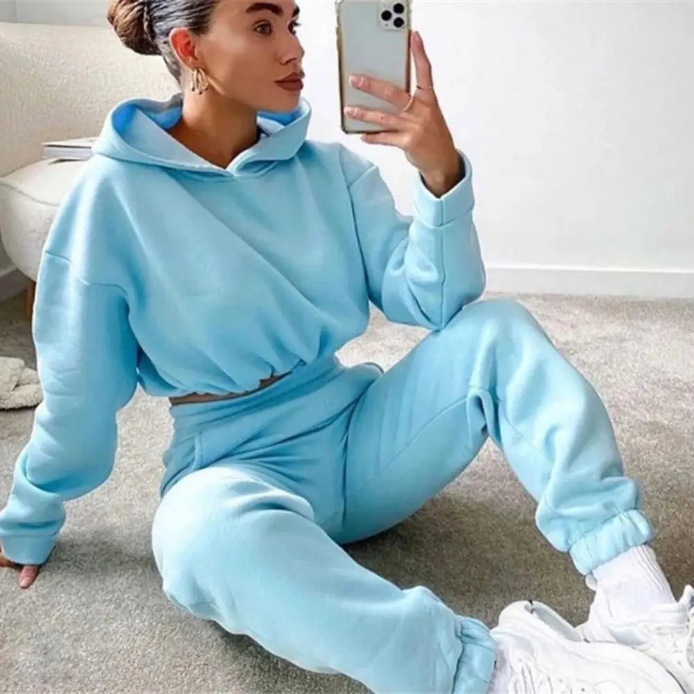 Jogging Suits For Women 2 Piece Sweatsuits Tracksuits Sexy Long Sleeve HoodieCasual Fitness Sportswear - Blue / S - 4