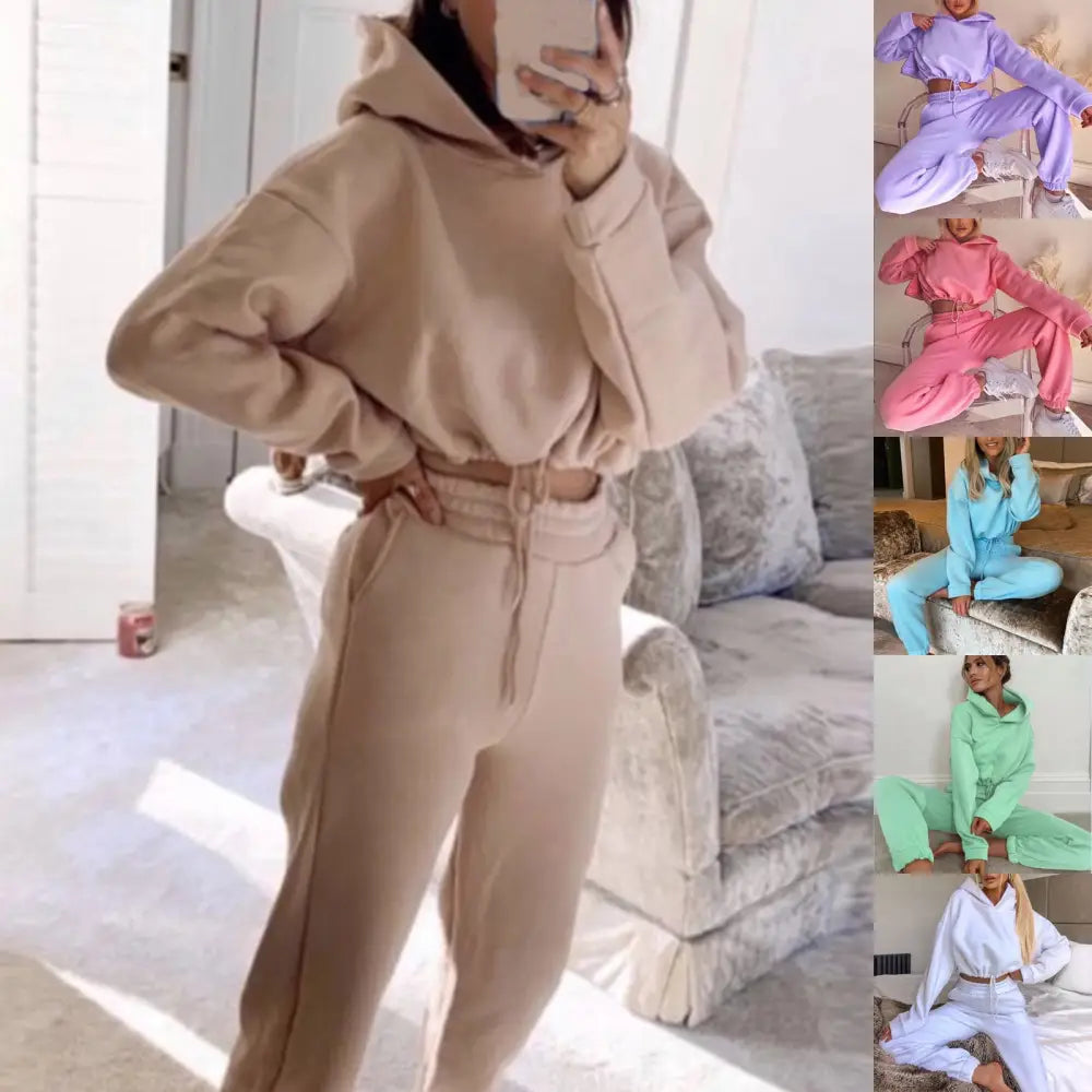 Jogging Suits For Women 2 Piece Sweatsuits Tracksuits Sexy Long Sleeve HoodieCasual Fitness Sportswear - 4