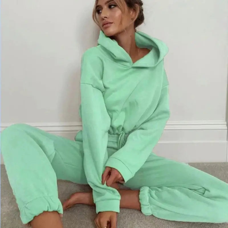Jogging Suits For Women 2 Piece Sweatsuits Tracksuits Sexy Long Sleeve HoodieCasual Fitness Sportswear - Green / S - 4