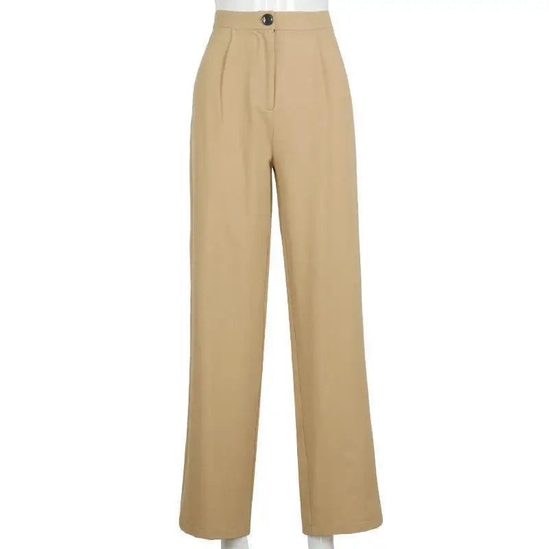 Khaki Women High Waist Loose Trousers - Khaki / L
