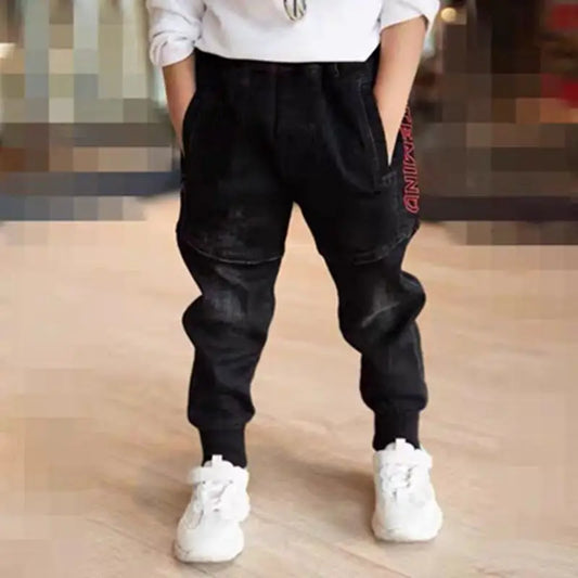Kids Black Jeans Single Pants Spring And Autumn Boys Pants - Black / 110