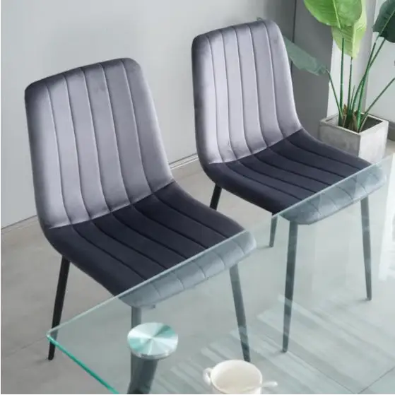 Kitchen Chair 4-piece Set With Upholstered Seat And Metal Legs - Grey - 5