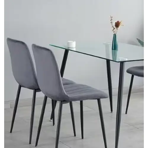 Kitchen Chair 4-piece Set With Upholstered Seat And Metal Legs - Grey - 5