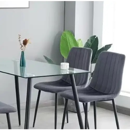 Kitchen Chair 4-piece Set With Upholstered Seat And Metal Legs - Grey - 5